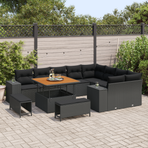 Garden Sofa Set 12 pcs 9-Seater Black Poly Rattan