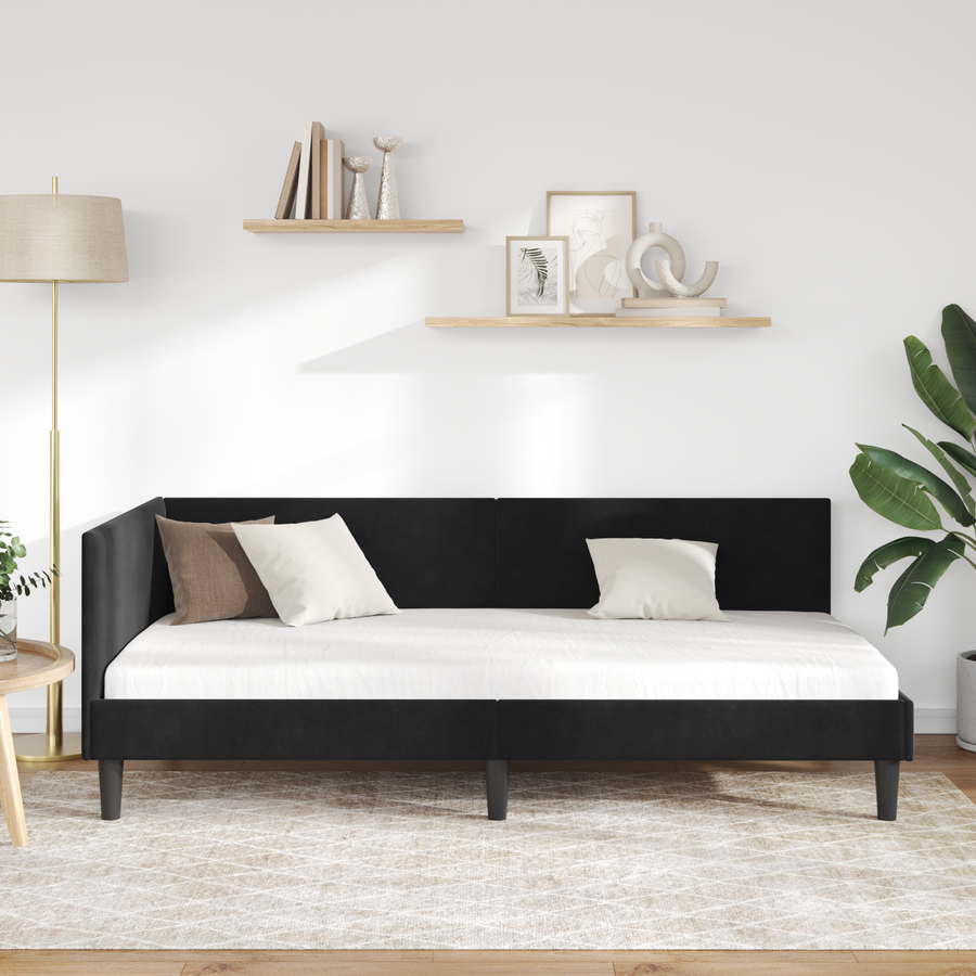 Corner Bed Frame Black 90 x 190 cm Velvet