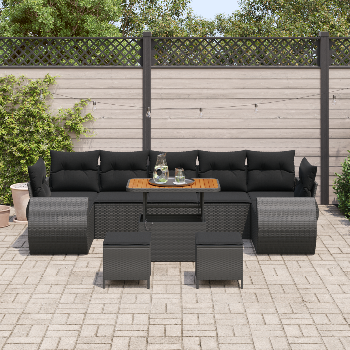Garden Sofa Set with Cushion with Storage Manual 10 pcs Black