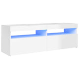 TV Cabinet with LED Lights High Gloss White 120x35x40 cm - Side View