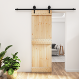 Sliding Door Natural and Black 70 x 210 cm Solid Pine Wood - Front View