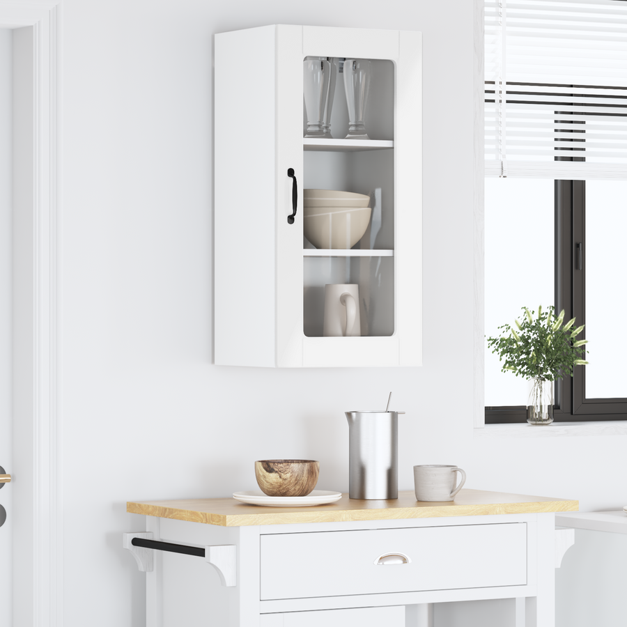 Wall Glass Cabinet LUCCA High Gloss White 40 x 31 x 80 cm