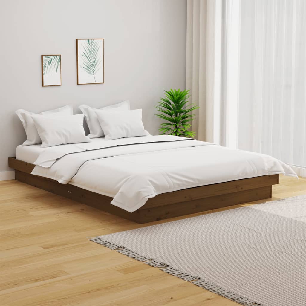 Bed Frame without Mattress Honey Brown Solid Wood 135x190 cm