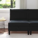 Middle Sofa with Storage Black Velvet - Front View