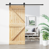 Sliding Door Natural and Black 85 x 210 cm Solid Pine Wood - Front View