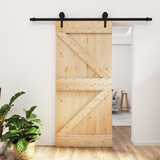 Sliding Door Natural and Black 95 x 210 cm Solid Pine Wood - Front View