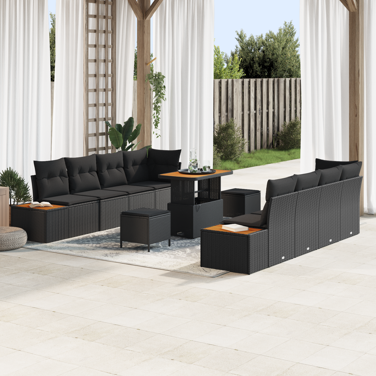 Garden Sofa Set with Cushion 11 pcs Black Poly rattan