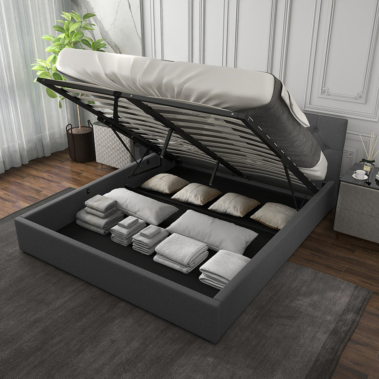 Milano Capri Luxury Gas Lift Bed With Headboard (Model 3) - Grey No.28 - Double-1951134894369411079