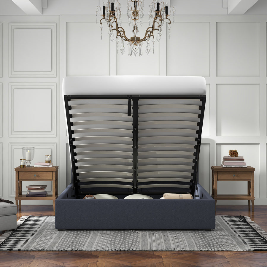 Milano Luxury Gas Lift Bed with Headboard (Model 1) - Charcoal No.35 - King Single-1951134895325712386