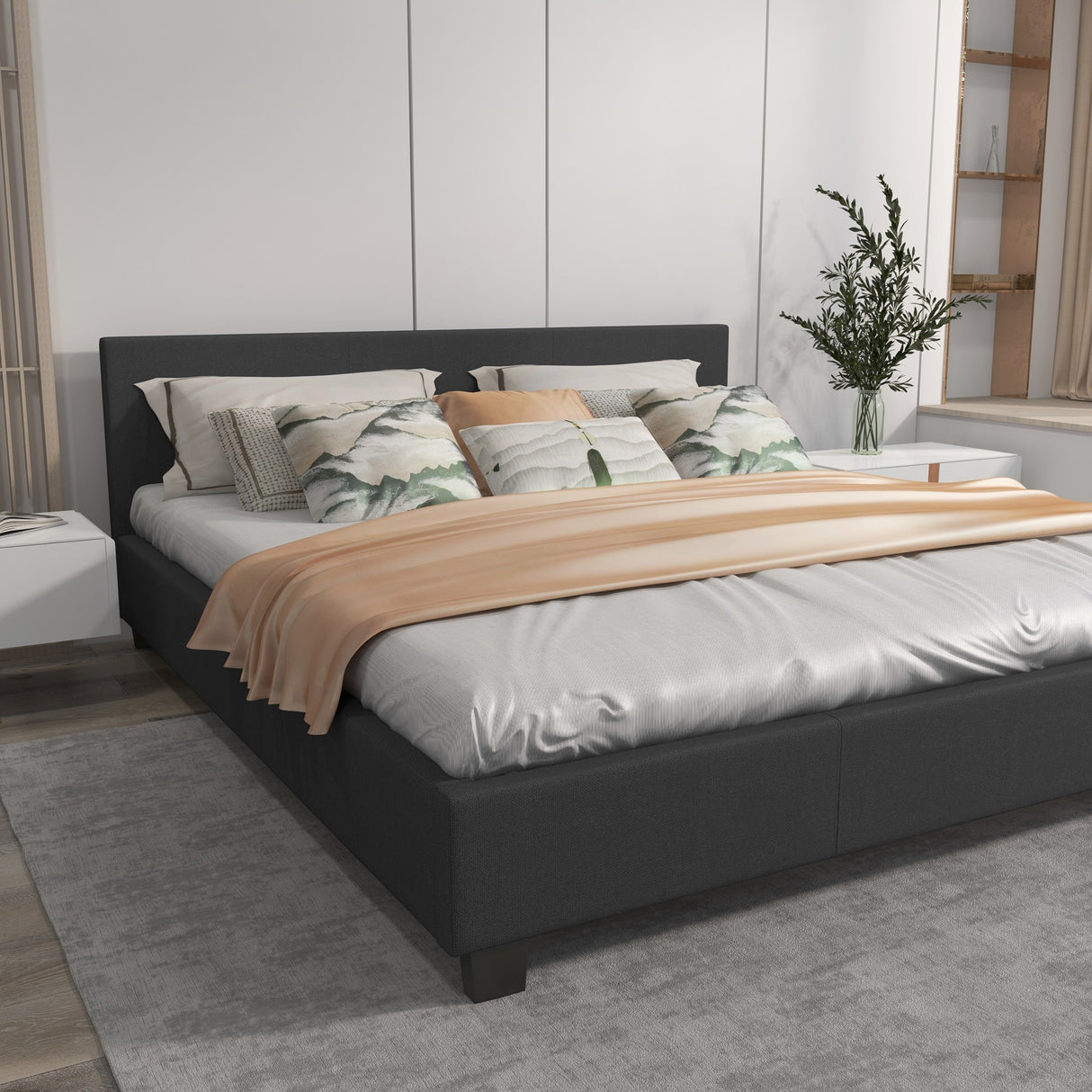 Milano Sienna Luxury Bed with Headboard (Model 2) - Charcoal No.35 - King Single-1951134895539621892