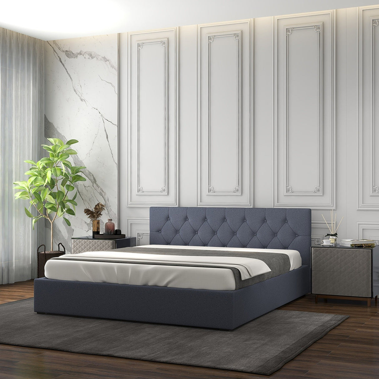 Milano Capri Luxury Gas Lift Bed With Headboard (Model 3) - Charcoal No.35 - King Single-1951134895740948481