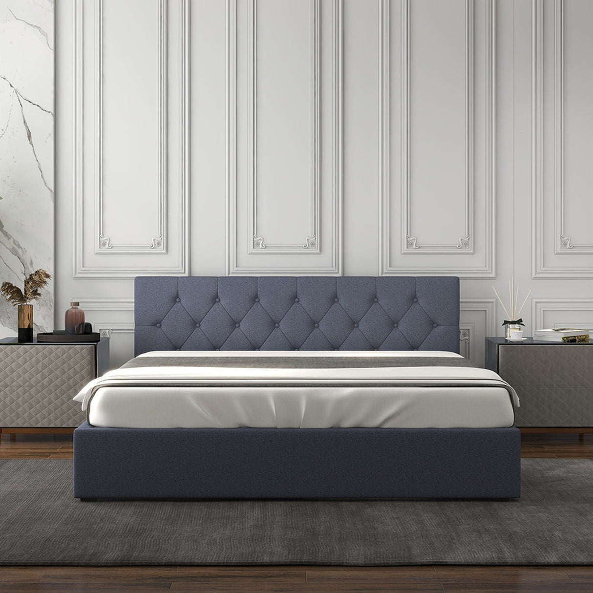 Milano Capri Luxury Gas Lift Bed With Headboard (Model 3) - Charcoal No.35 - King Single-1951134895740948485