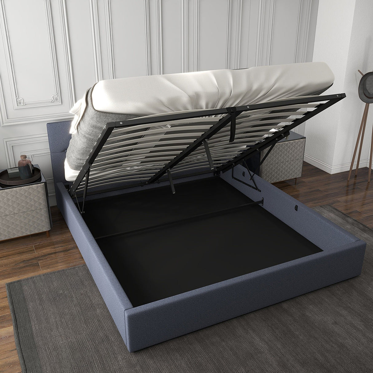 Milano Capri Luxury Gas Lift Bed With Headboard (Model 3) - Charcoal No.35 - Queen-1951134896361705475