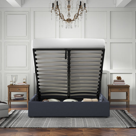 Milano Luxury Gas Lift Bed with Headboard (Model 1) - Charcoal No.35 - Single-1951134896567226370