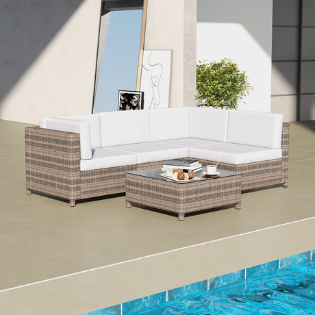 Milano Outdoor 5 PC Rattan Sofa Set Colour Oatmeal Seat & Black Coating (5 Boxes)-1951134907447250946