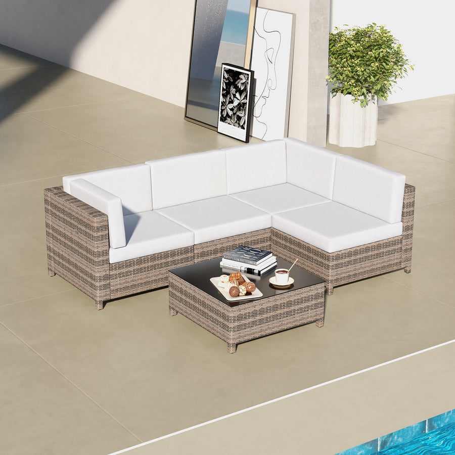 Milano Outdoor 5 PC Rattan Sofa Set Colour Oatmeal Seat & Black Coating (5 Boxes)-1951134907447250948