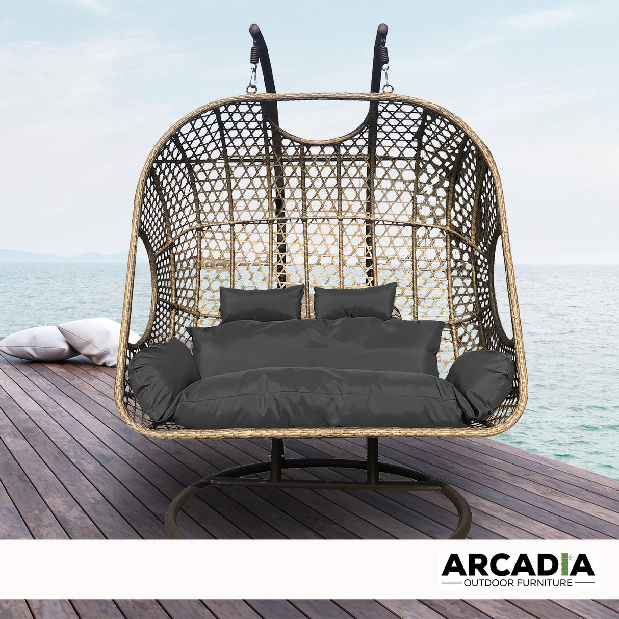 Arcadia Furniture 2 Seater Rocking Egg Chair - Oatmeal and Grey-1951134907258507265