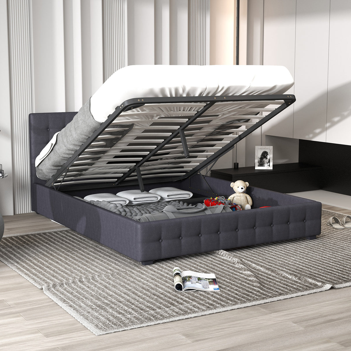 Milano Decor Eden Gas Lift Bed - Dark Grey - Double-1951134897640968195