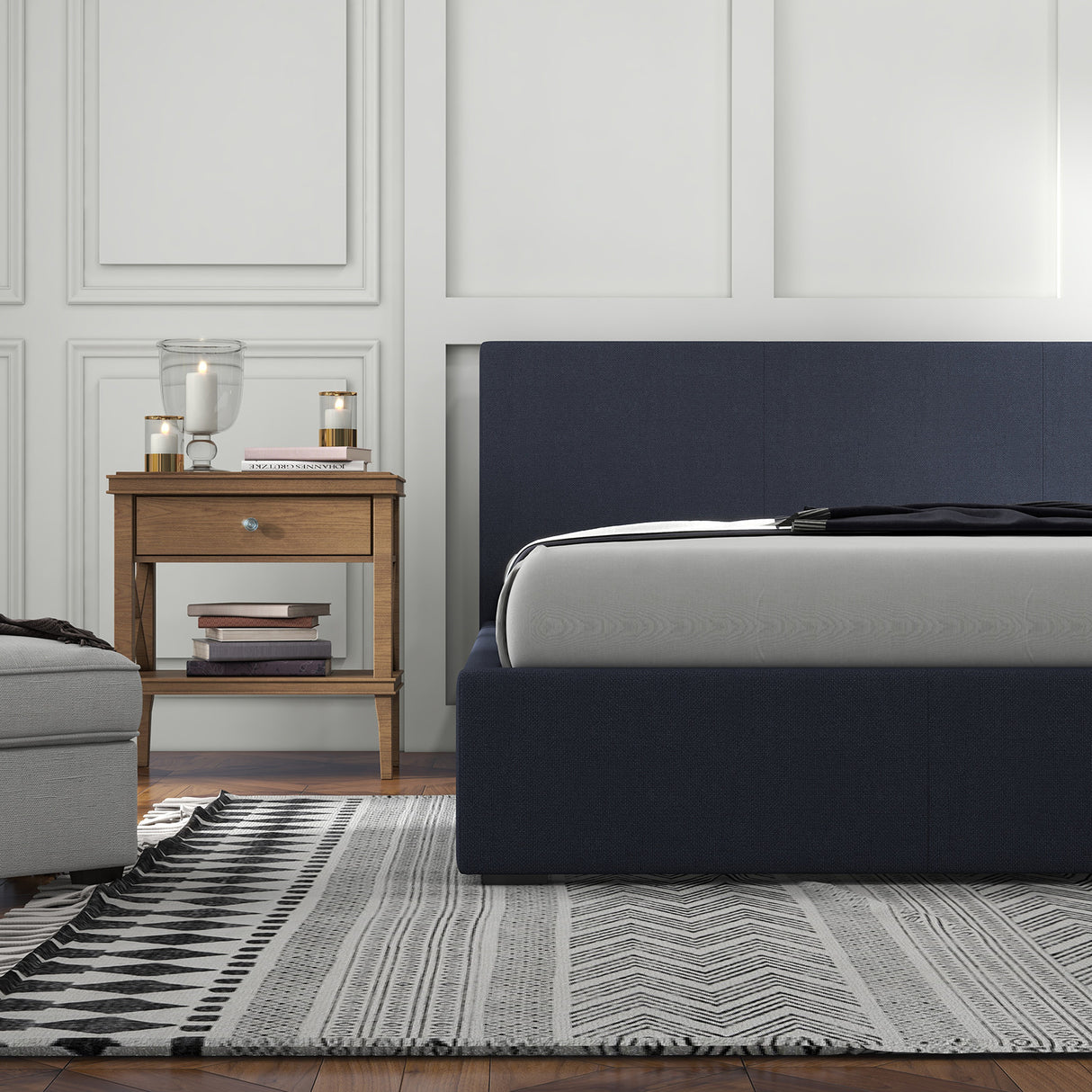 Milano Luxury Gas Lift Bed with Headboard (Model 1) - Charcoal No.35 - Double-1951134898253336579