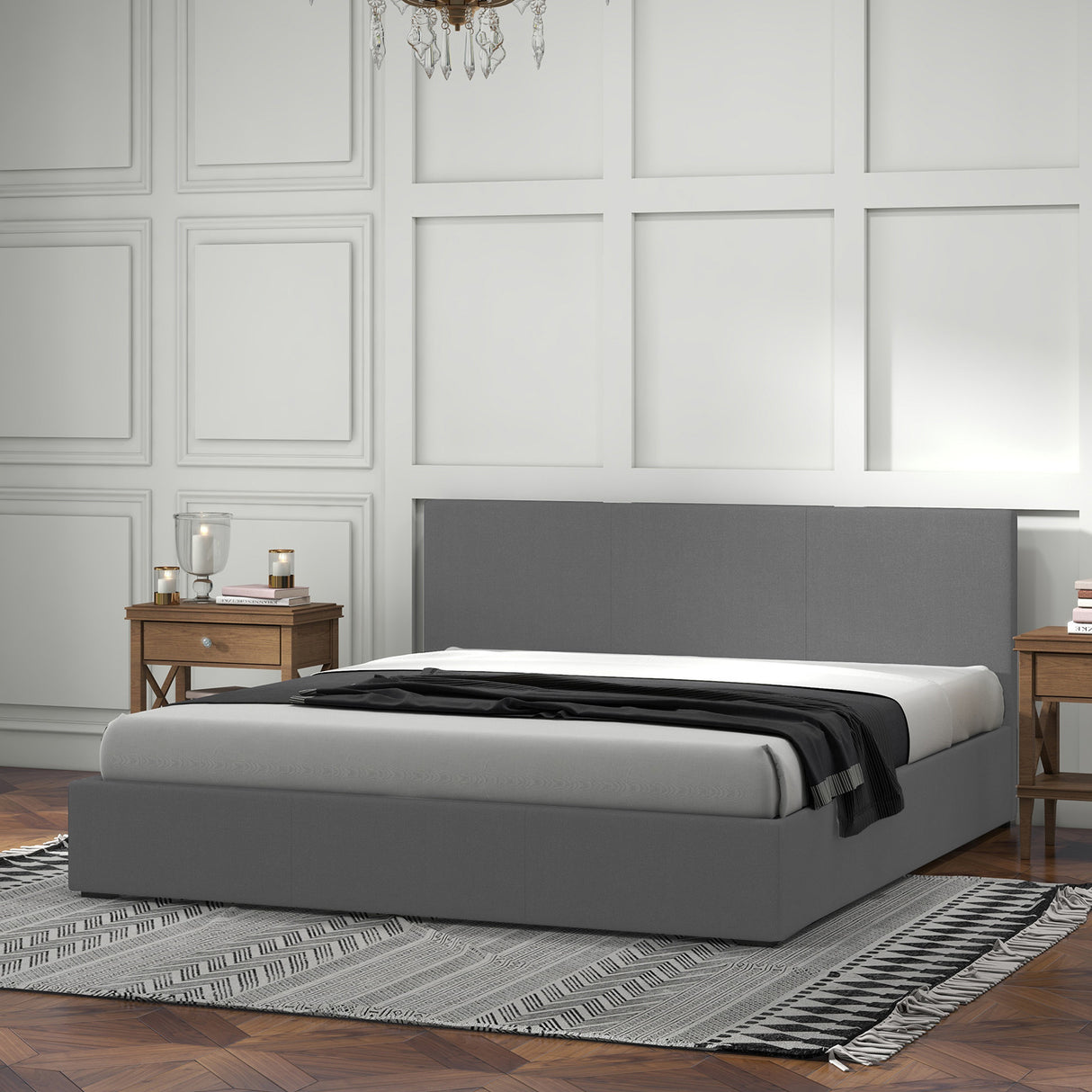 Milano Luxury Gas Lift Bed with Headboard (Model 1) - Grey No.28 - King-1951134898937008129