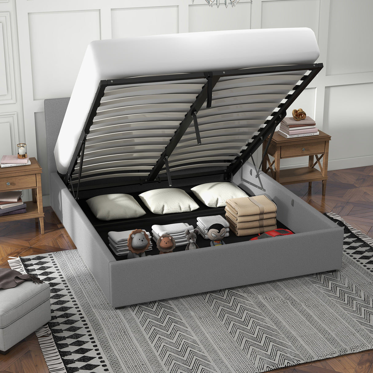 Milano Luxury Gas Lift Bed with Headboard (Model 1) - Grey No.28 - King-1951134898937008130