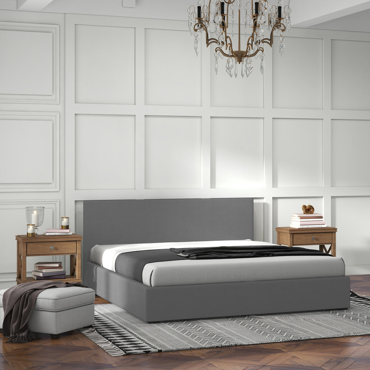 Milano Luxury Gas Lift Bed with Headboard (Model 1) - Grey No.28 - King-1951134898937008135