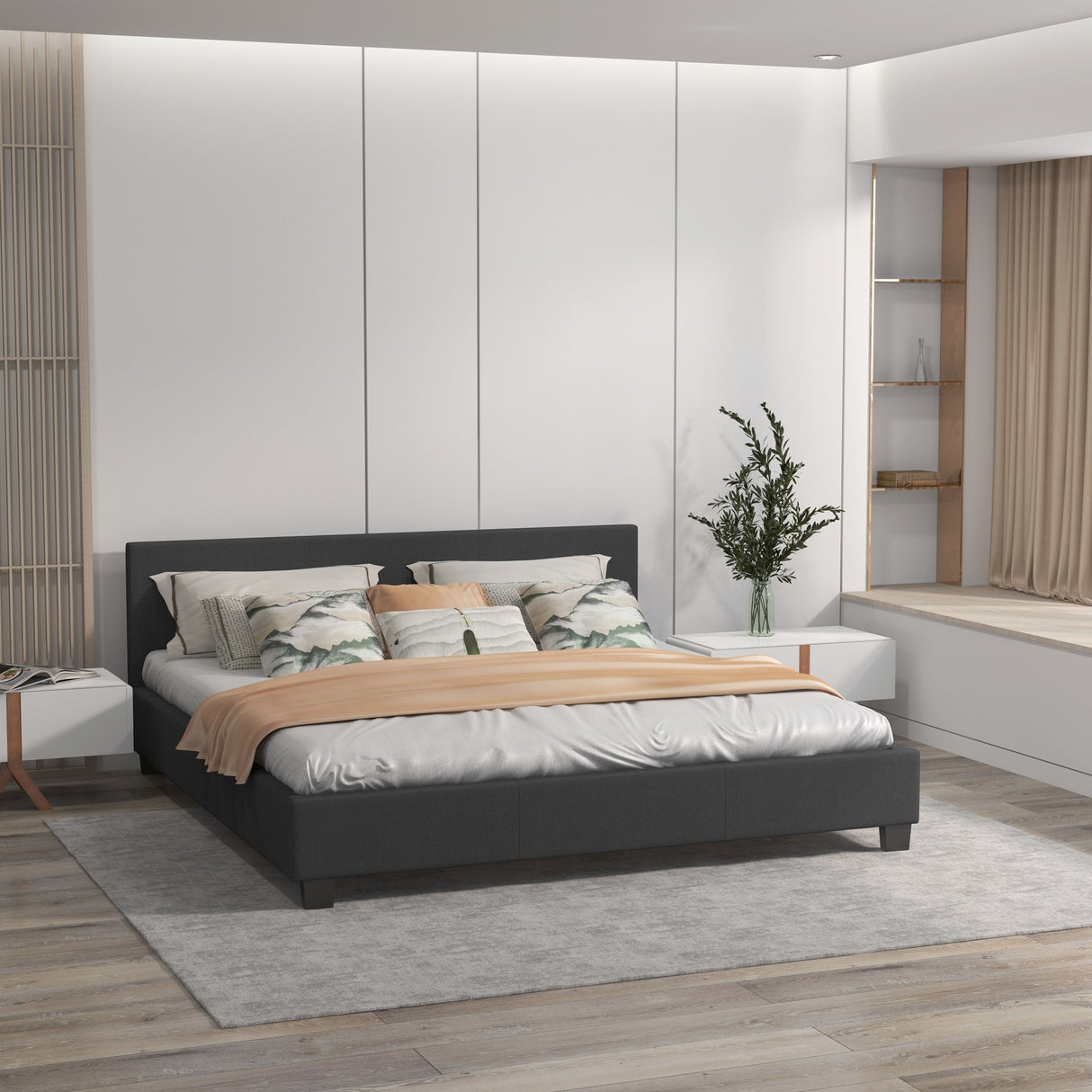 Milano Sienna Luxury Bed with Headboard (Model 2) - Charcoal No.35 - Double-1951134899801034752