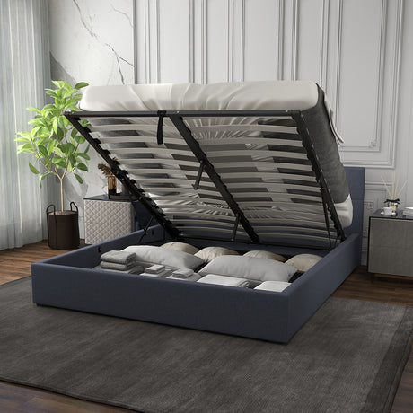 Milano Capri Luxury Gas Lift Bed With Headboard (Model 3) - Charcoal No.35 - Single-1951134900430180356