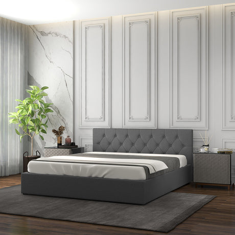 Milano Capri Luxury Gas Lift Bed With Headboard (Model 3) - Grey No.28 - King Single-1951134900623118337