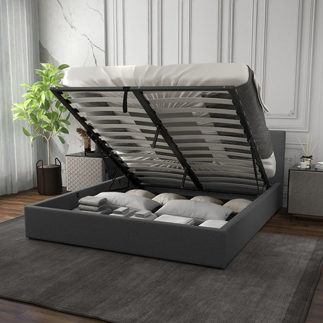 Milano Capri Luxury Gas Lift Bed With Headboard (Model 3) - Grey No.28 - King Single-1951134900623118340