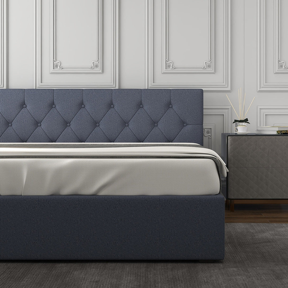 Milano Capri Luxury Gas Lift Bed With Headboard (Model 3) - Charcoal No.35 - King-1951134901155794946