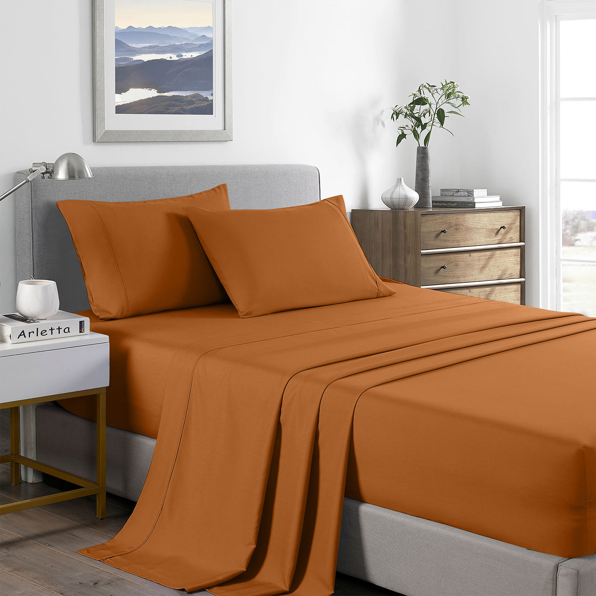 Royal Comfort Bamboo Cooling 2000TC Sheet Set King  - Rust-1951134879865507840