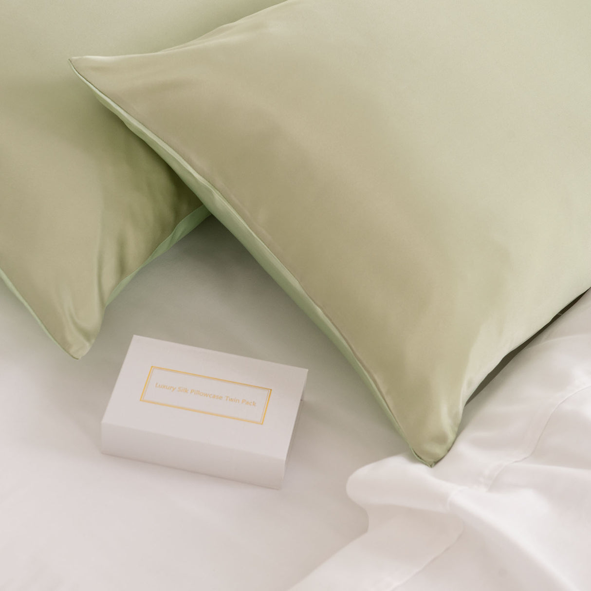 SILK PILLOW CASE TWIN PACK - SIZE: 51X76CM - Sage-1951134814539223043