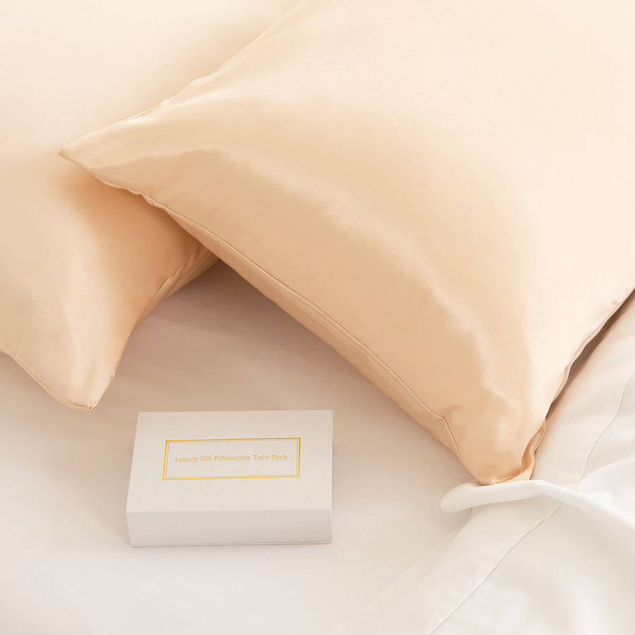SILK PILLOW CASE TWIN PACK - SIZE: 51X76CM - Champagne Pink-1951134814719578115