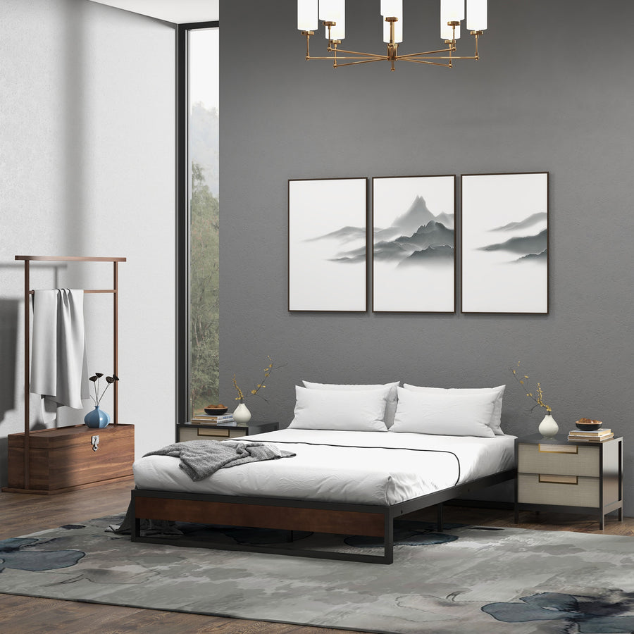 Sorrento Metal and Wood bed base - Double-1951134902615412737