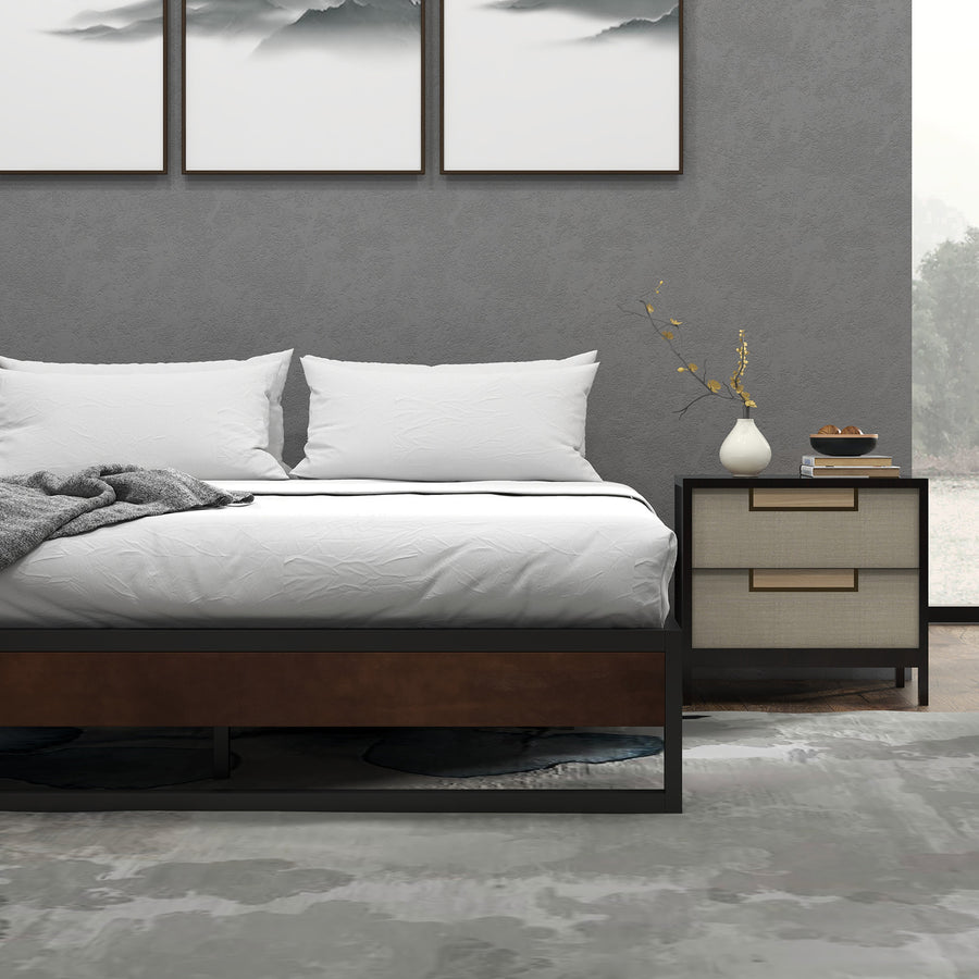 Sorrento Metal and Wood bed base - Double-1951134902615412739