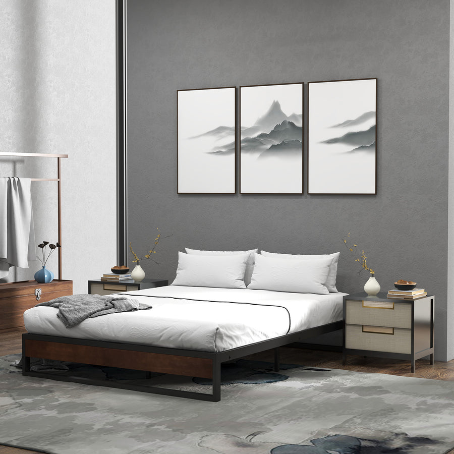 Sorrento Metal and Wood bed base - Double-1951134902615412743