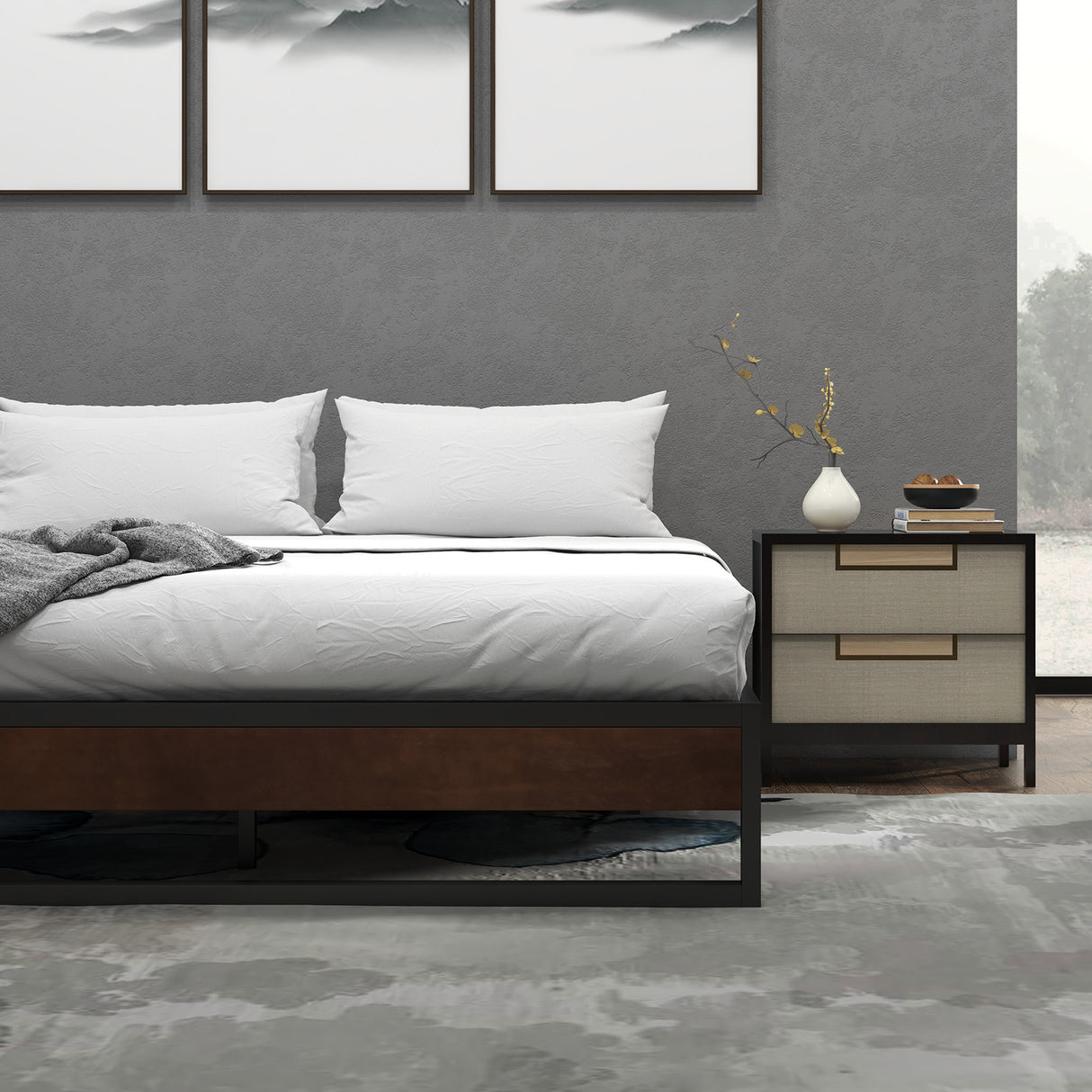Sorrento Metal and Wood bed base - Queen-1951134902829322243