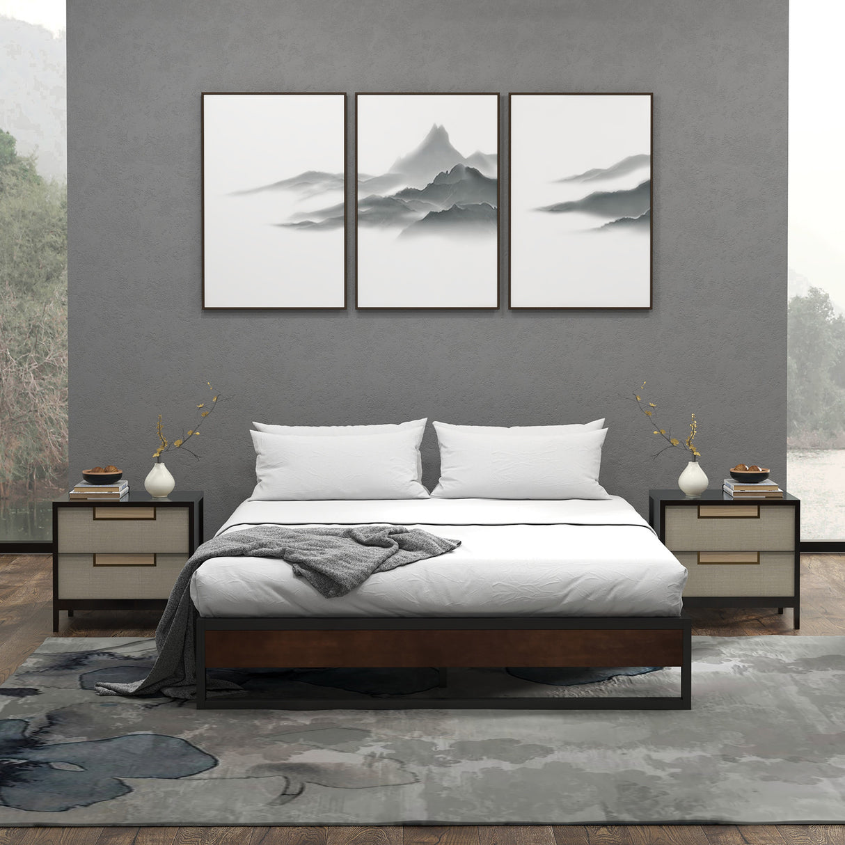 Sorrento Metal and Wood bed base - King-1951134903085174786