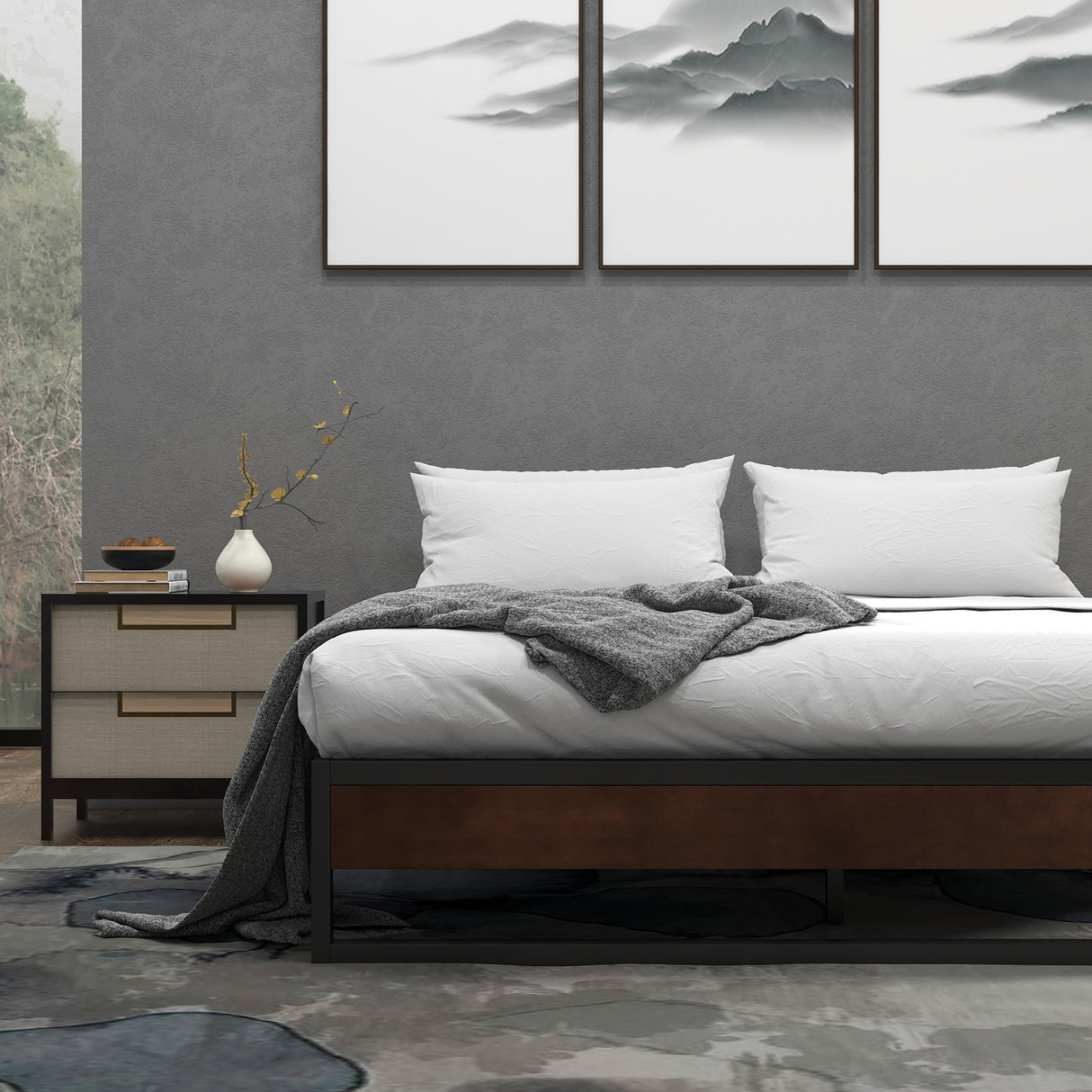 Sorrento Metal and Wood bed base - King-1951134903085174790