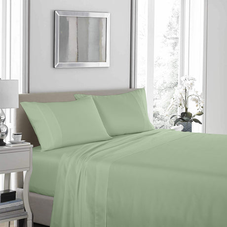 Royal Comfort - 1200TC Ultrasoft 4 Pc Sheet Set - Double - Sage Green-1951134880259772417