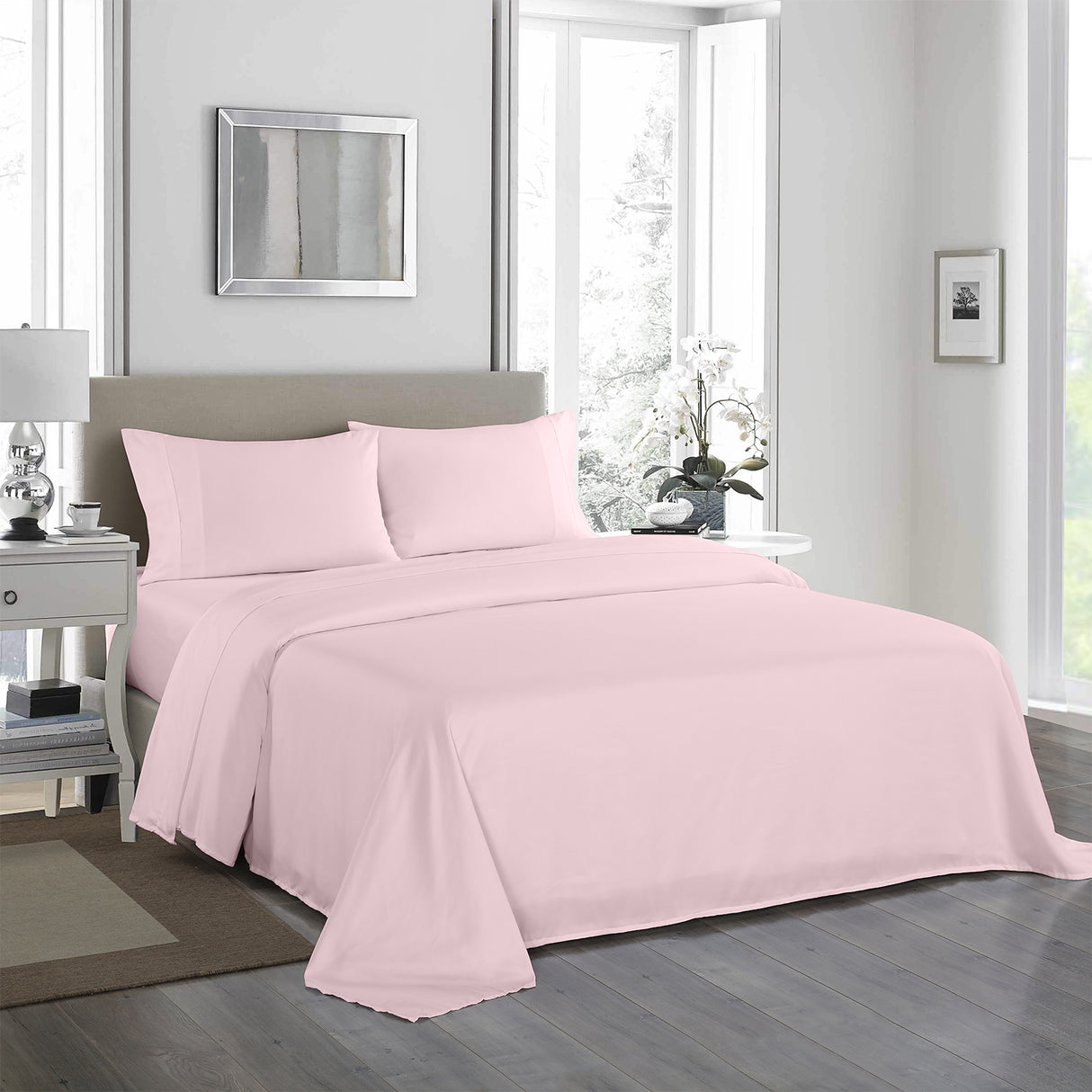 Royal Comfort - 1200TC Ultrasoft 4 Pc Sheet Set - Queen - Soft Pink-1951134880846974976