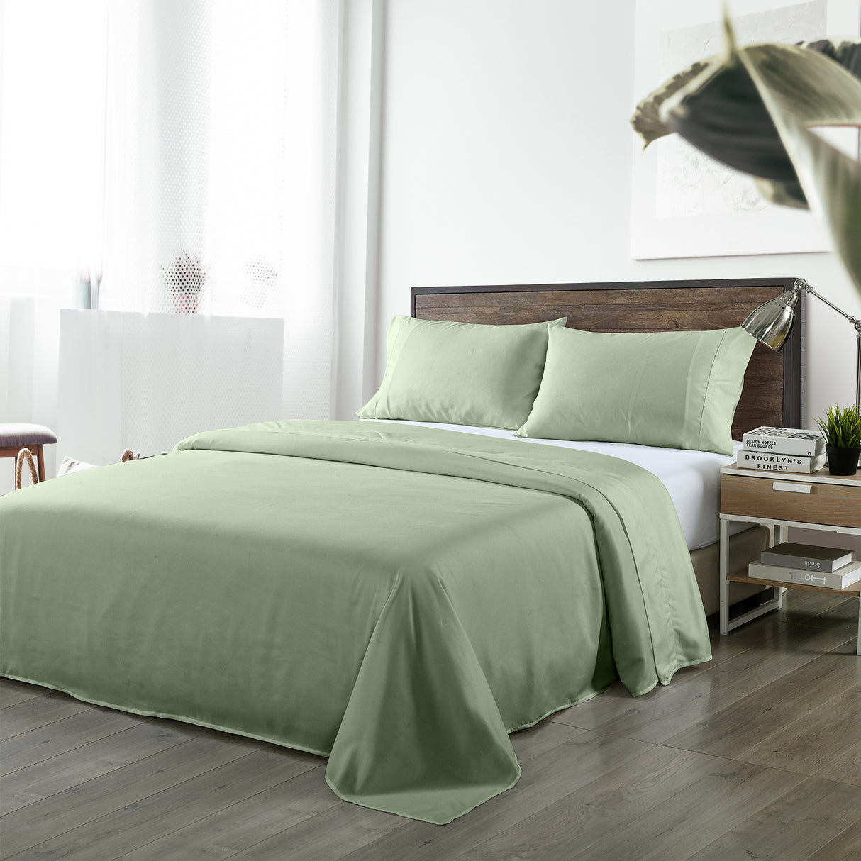 Royal Comfort Blended Bamboo Sheet Set Sage Green - Queen-1951134881425788928