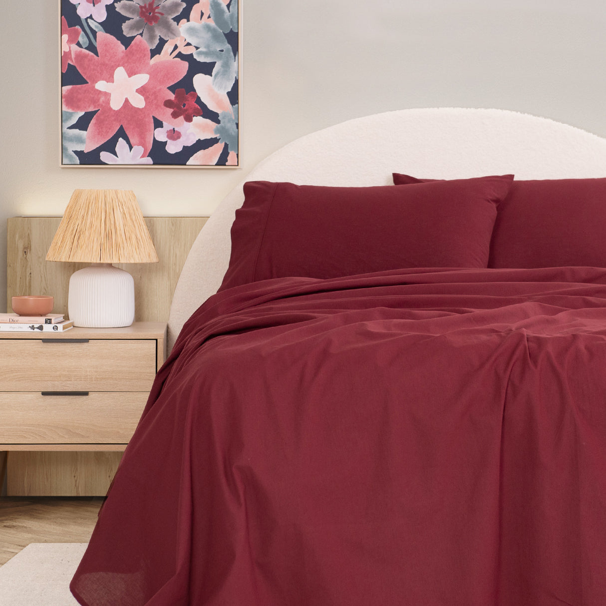 Royal Comfort Vintage Washed 100 % Cotton Sheet Set Single - Mulled Wine-1951134887419449345