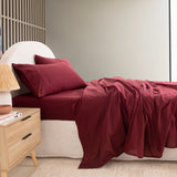 Royal Comfort Vintage Washed 100 % Cotton Sheet Set Single - Mulled Wine-1951134887419449346