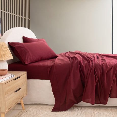 Royal Comfort Vintage Washed 100 % Cotton Sheet Set Single - Mulled Wine-1951134887419449346