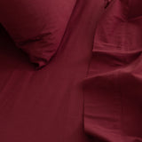 Royal Comfort Vintage Washed 100 % Cotton Sheet Set Single - Mulled Wine - Top-Down View