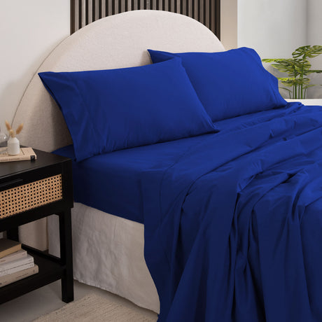 Royal Comfort Vintage Washed 100 % Cotton Sheet Set Double - Royal Blue-1951134887813713920