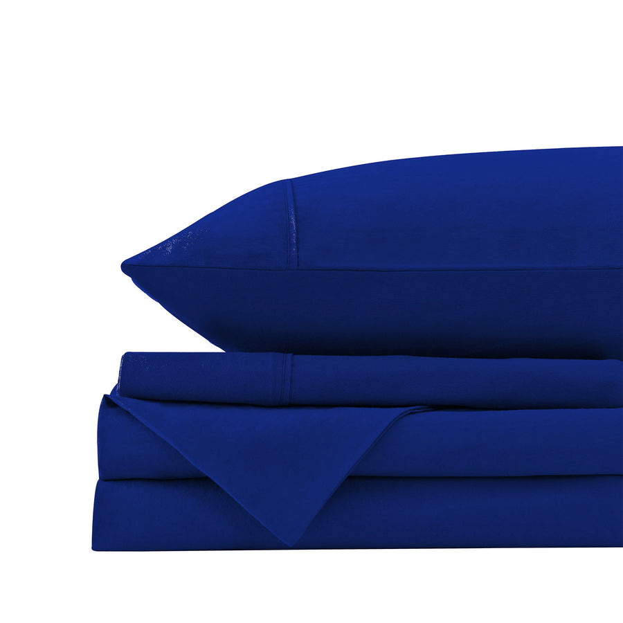 Royal Comfort Vintage Washed 100 % Cotton Sheet Set Double - Royal Blue-1951134887813713925