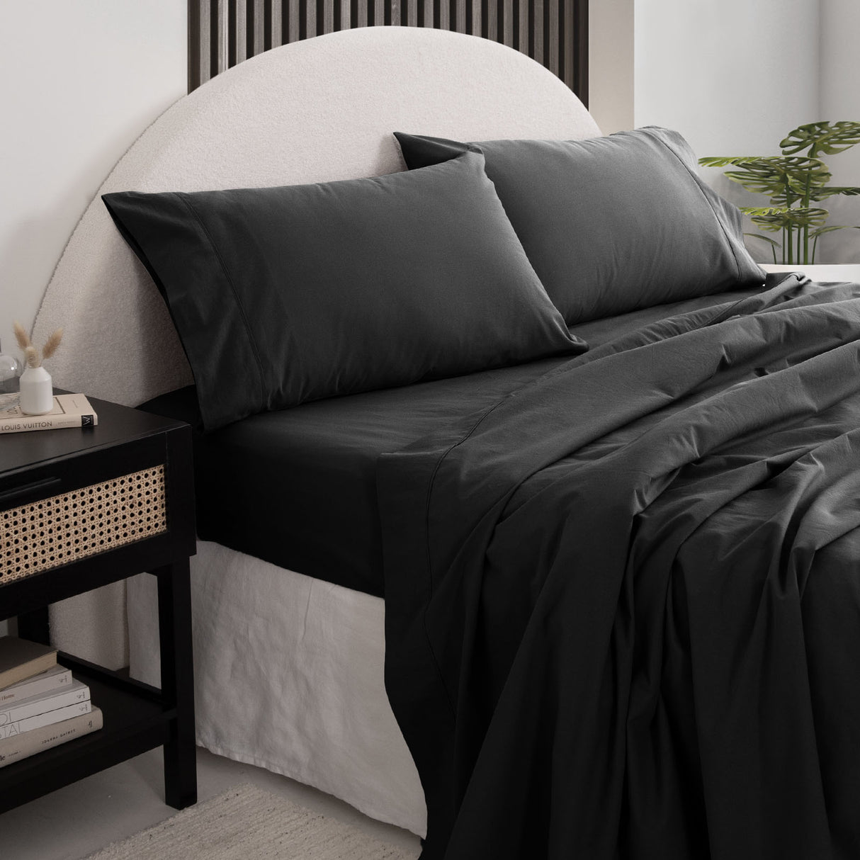 Royal Comfort Vintage Washed 100 % Cotton Sheet Set Double - Charcoal-1951134888006651904